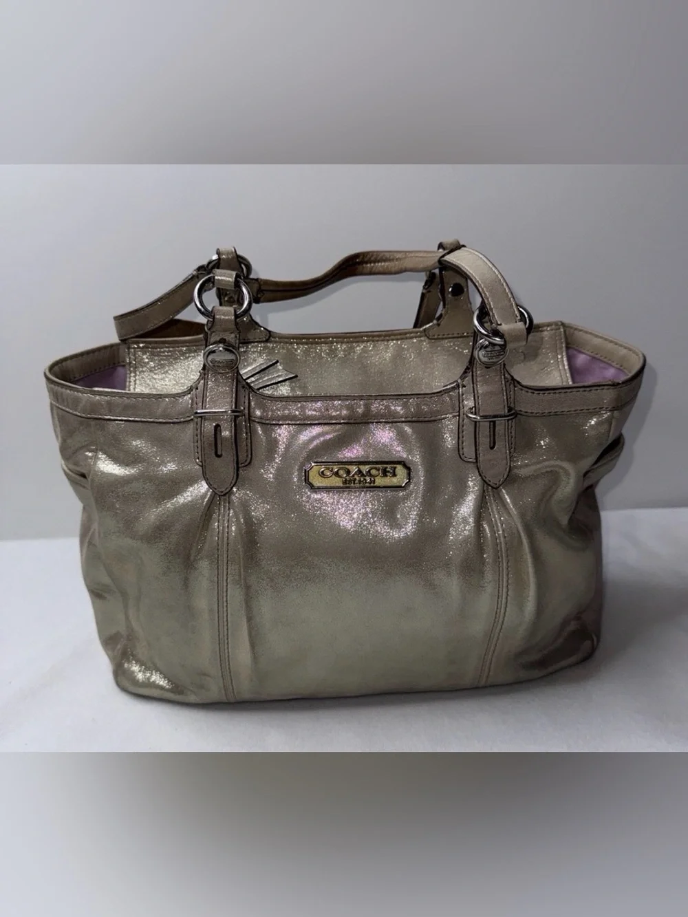 Coach Metallic Champagne Tote Bag - Shimmery Light Gold Shoulder Bag